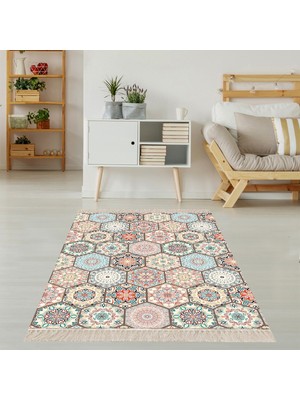 Bona Fortuna Kilim Desenli Etnik Dijital Baskı Yıkanabilir Kaymaz Taban Modern Salon Halı ve Yolluk