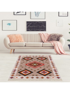 Bona Fortuna Kilim Desenli Etnik Dijital Baskı Yıkanabilir Kaymaz Taban Modern Salon Halı ve Yolluk 