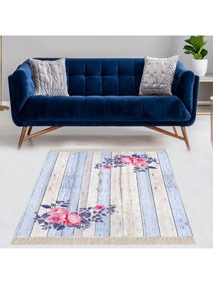 Bona Fortuna Gül Desenli Dijital Baskı Yıkanabilir Kaymaz Taban Vintage Salon Halısı ve Yolluk (Gri)