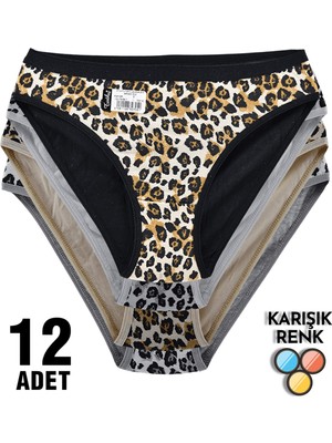 Tutku 12'li Paket Tutku 0740 Leopar Bayan Elastan Bikini Külot