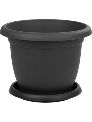 Toxa 22 Litre Tabaklı Mat Antrasit Gri Büyük Boy Yuvarlak Plastik Saksı Villa No9 Ø42X31CM