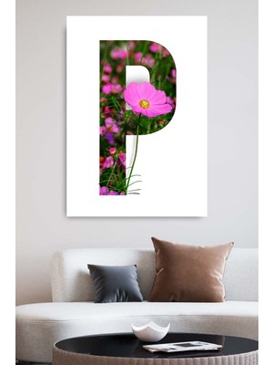 Blok Design Kanvas Tablo Baskılı P Harfi Çiçekli Sevgili Arkadaş Aile Ev Ofis Otel Hediyelik Tablo