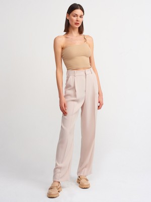 Dilvin Yüksek Bel Kadın Pantolon Açık Taş Renk Düz Desenli 100 Poliester Günlük Stil