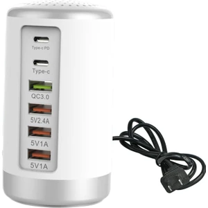 F Fityle Çok 6 Port USB Şarj Istasyonu Hub Kulesi Masaüstü Telefon Şarj Organizatör Beyaz