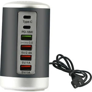 F Fityle Çok 6 Port USB Şarj Istasyonu Hub Kulesi Masaüstü Telefon Şarj Organizatör Siyah(Yurt Dışından)