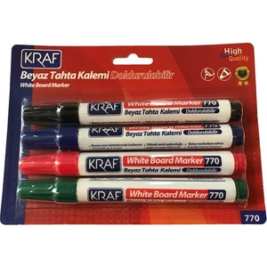Kraf 770 Beyaz Tahta Kalemi Doldurulabilir 4 Renk Set