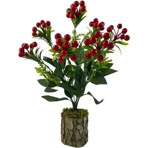 Yapay Çiçek Kütük Saksılı Kokina Dekoratif Masa Çiçeği Kırmızı