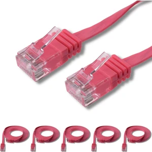 5 Adet CAT6 Yassı Ethernet (Network, LAN) Kablosu, Fuşya, 1 metre