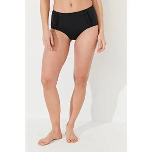 Siyah Basic Fırfır Detaylı Yüksek Bel Bikini Altı