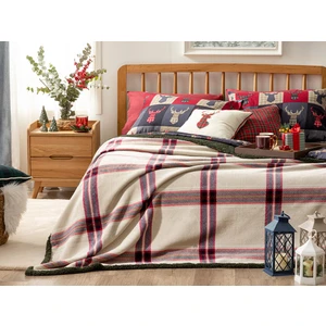 English Home Windowpane Sherpa Çift Kişilik Battaniye 200 x 220 cm Bej - Kırmızı