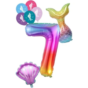 Parti Sürprizi 7 Rakam Gökkuşağı Deniz Kızı Folyo Balon Seti