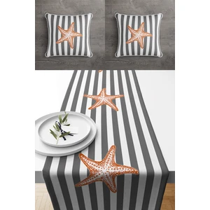 Lux Vie Marin Kırlent Runner Set Çift Tarafı Baskılı Kırlent Kılıfı ve Runner Set
