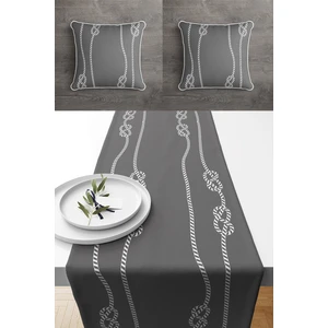 Lux Vie Marin Kırlent Runner Set Çift Tarafı Baskılı Kırlent Kılıfı ve Runner Set