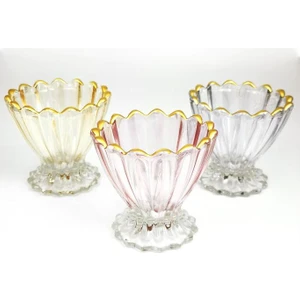 Çanak Sepeti 3'lü 3 Renk Altın Yaldızlı Şekerlik Dondurmalık