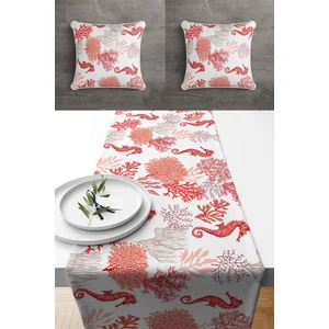 Lux Vie Marin Kırlent Runner Set Çift Tarafı Baskılı Kırlent Kılıfı ve Runner Set