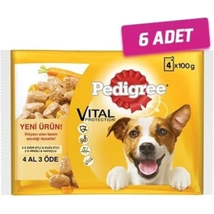 6 Adet - Pedigree Multipack Sığır Etli&kuzu ve Hindi&havuç Pouch 4X100 gr