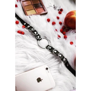 Sweet Demon Kadın Halka Detaylı Ayarlanabilir Şık Deri Choker Boyun Aksesuar Siyah
