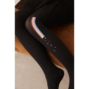 Siyah Kız Çocuk Gökkuşağı Yıldız Desenli Külotlu Çorap