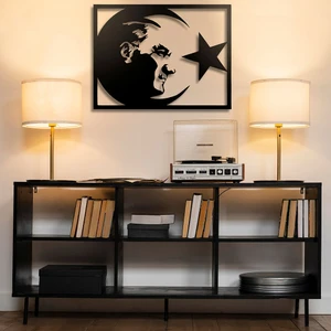 Ferre Monte Atatürk ve Ay-Yıldız Metal Duvar Tablosu - 53X69, Siyah
