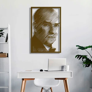 Ferre Monte Atatürk Portresi Metal Duvar Tablosu - 32X49, Altın Sarısı