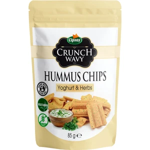 Cipsaş Crunch Wavy Yoğurt, Mevsim Yeşillikleri Aromalı Vejetaryen Glütensiz Zeytinyağlı Fırınlanmış Nohut Cipsi (Hummus Chips)