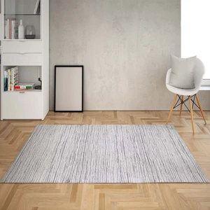 Bona Fortuna Çizgi Desenli Dijital Baskı Yıkanabilir Kaymaz Taban Klasik Salon Halı ve Yolluk (Gri)