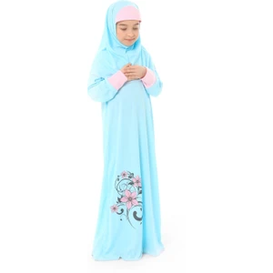 Kız Çocuk Namaz Elbisesi Çicek Basklı Kolu Manşetli
