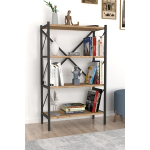 Dekoratif 4 Raflı Kitaplık Metal Kitaplık Çam