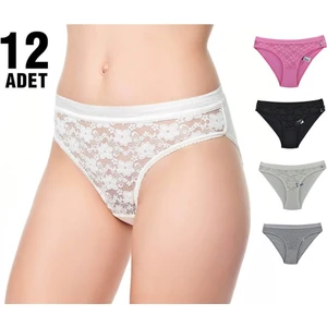 12'li Paket Tutku 0725 Safir Dantelli Bayan Elastan Bikini Külot