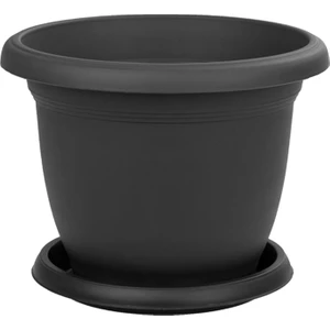 Toxa 2.5 Litre Tabaklı Mat Antrasit Gri Küçük Boy Yuvarlak Plastik Saksı Villa No4 Ø20,5X15CM