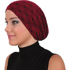 Fidan Bone Buklet Sade Siyah-Bordo Hazır Türban Tesettür Bone