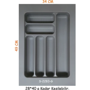 S-2283-g Çekmece İçi Plastik Kaşıklık Gri En:34-28 D:49-40 cm. Arası Kesilir 6 Göz