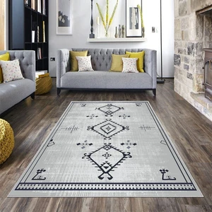 Bona Fortuna Bohem Etnik Kilim Desen Yıkanabilir Kaymaz Taban Leke Tutmaz Modern Salon Halısı ve Yolluk