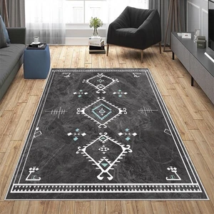Bona Fortuna Gri Zemin Bohem Etnik Kilim Desen Yıkanabilir Kaymaz Taban Leke Tutmaz Modern Salon Halısı ve Yolluk