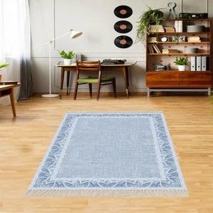 Bona Fortuna Nakış Desen Çerçeveli Dijital Baskı Yıkanabilir Kaymaz Taban Modern Salon Halısı ve Yolluk (Mavi)