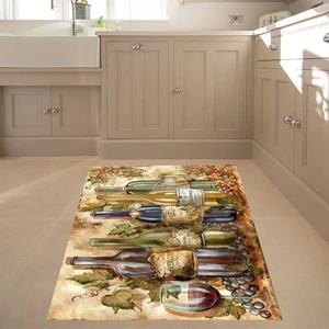 Bona Fortuna Şarap Kadeh Üzüm Desen Dijital Baskılı Kaymaz Taban Yıkanabilir Leke Tutmaz Mutfak Halısı