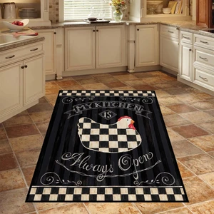 Bona Fortuna Tavuk Dama Desenli Kitchen Open Dijital Baskılı Kaymaz Taban Yıkanabilir Leke Tutmaz Mutfak Halısı
