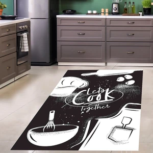 Bona Fortuna Let's Cook Together Dijital Baskı Yıkanabilir Kaymaz Taban Leke Tutmaz Mutfak Halısı ve Yolluk