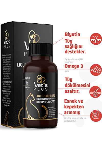 Vet's Plus Anti-Hair Loss Biyotin Kedi Damlası 100ml (Tüy Sağlığı Güçlendirici)