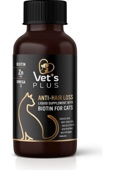 Vet's Plus Anti-Hair Loss Biyotin Kedi Damlası 100ml (Tüy Sağlığı Güçlendirici)