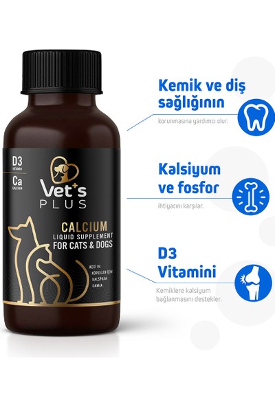 Vet's Plus Calcium Damla 100ml (Kedi ve Köpekler için Kalsiyum Desteği)