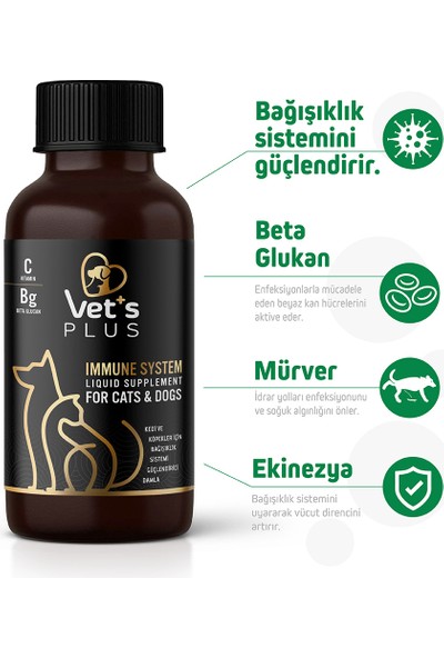 Vet's Plus Immune System Damla 100ml (Kedi ve Köpekler için Bağışıklık Sistemi Güçlendirici)