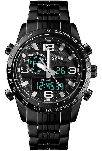 Lbq-Skmeı 1453 Lüks Erkekler Kronometre Takvim Spor Paslanmaz Çelik Çift Disaplay