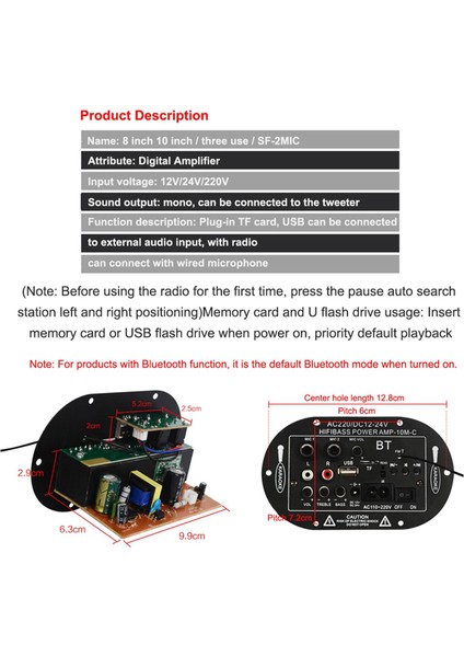 5 "araba Bluetooth Amplifikatör Kurulu Mini Stereo Çift Mic ile Yüksek Güç Dıy (Yurt Dışından)