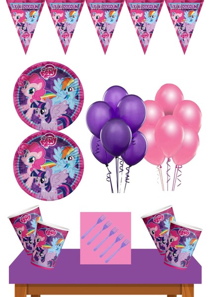 My Little Pony parti Malzemeleri 8 Kişilik My Little Pony Doğum Günü Süsleri Seti Mor Ekonomik