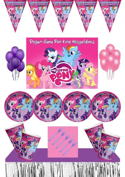 My Little Pony Doğum Günü 16 kişilik Afişli My Little Pony Parti Malzemeleri Seti Masa Etekli