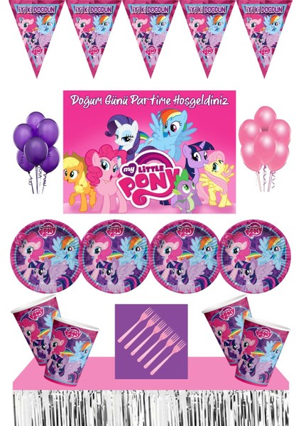 My Little Pony Doğum Günü 16 kişilik 50X70 cm Afişli Pony Parti Malzemeleri Seti Masa Etekli