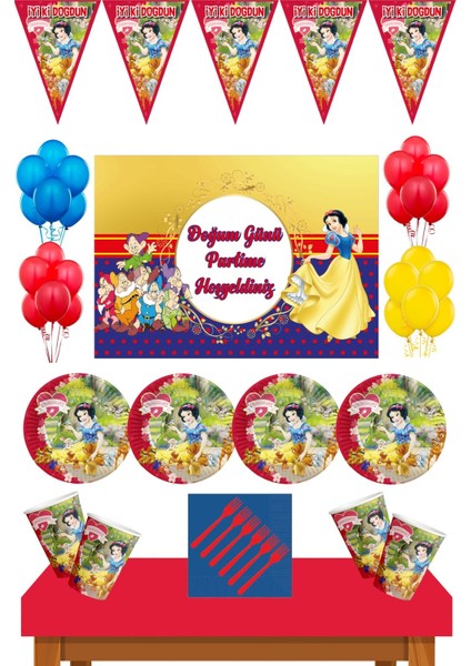 Pamuk Prenses Tema 16 Kişilik 50X70 cm Afişli Set Kırmızı