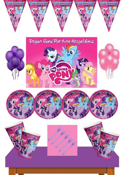 My Little Pony Doğum Günü 8 Kişilik 50X70 cm Afişli Pony Parti Malzemeleri Seti Mor