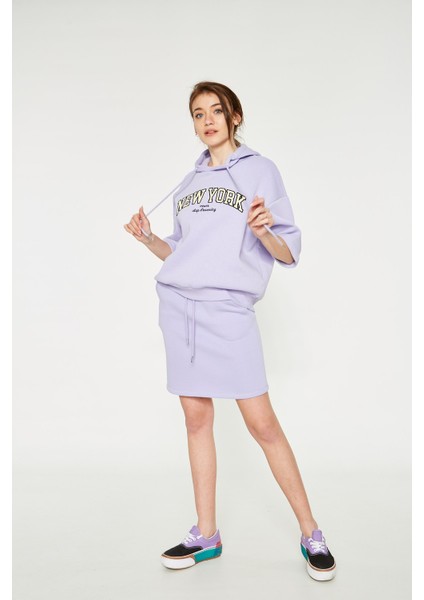 Serena - Kapüşonlu Kısa Kollu Lila Sweatshirt | 160519-1 fiyatları